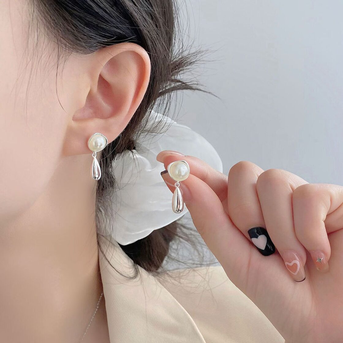 シルバー925 レトロ ドロップ パール ピアス つけっぱなし 小さめ 