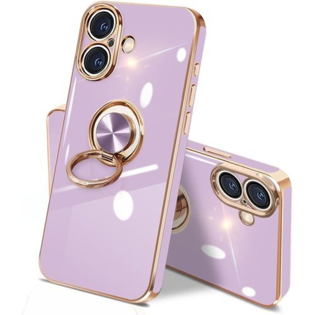 danliangqifei iPhone 17 用の ケース リング 耐衝撃 360°回転 スタンド機能 車載ホルダー対応 カバー アイフォン17スマホケース 携帯ケース 保護カバー レンズ保護 ストラップホール付き パープル 20
