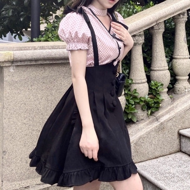 ଘ ଓ 地雷系女子必須 チョーカー風サスペンダースカート ଘ ଓ 量産型 地雷 ジャニオタ Princesshyatt 量産 型地雷系原宿系パンクストリートブラック韓国系厚底リュック