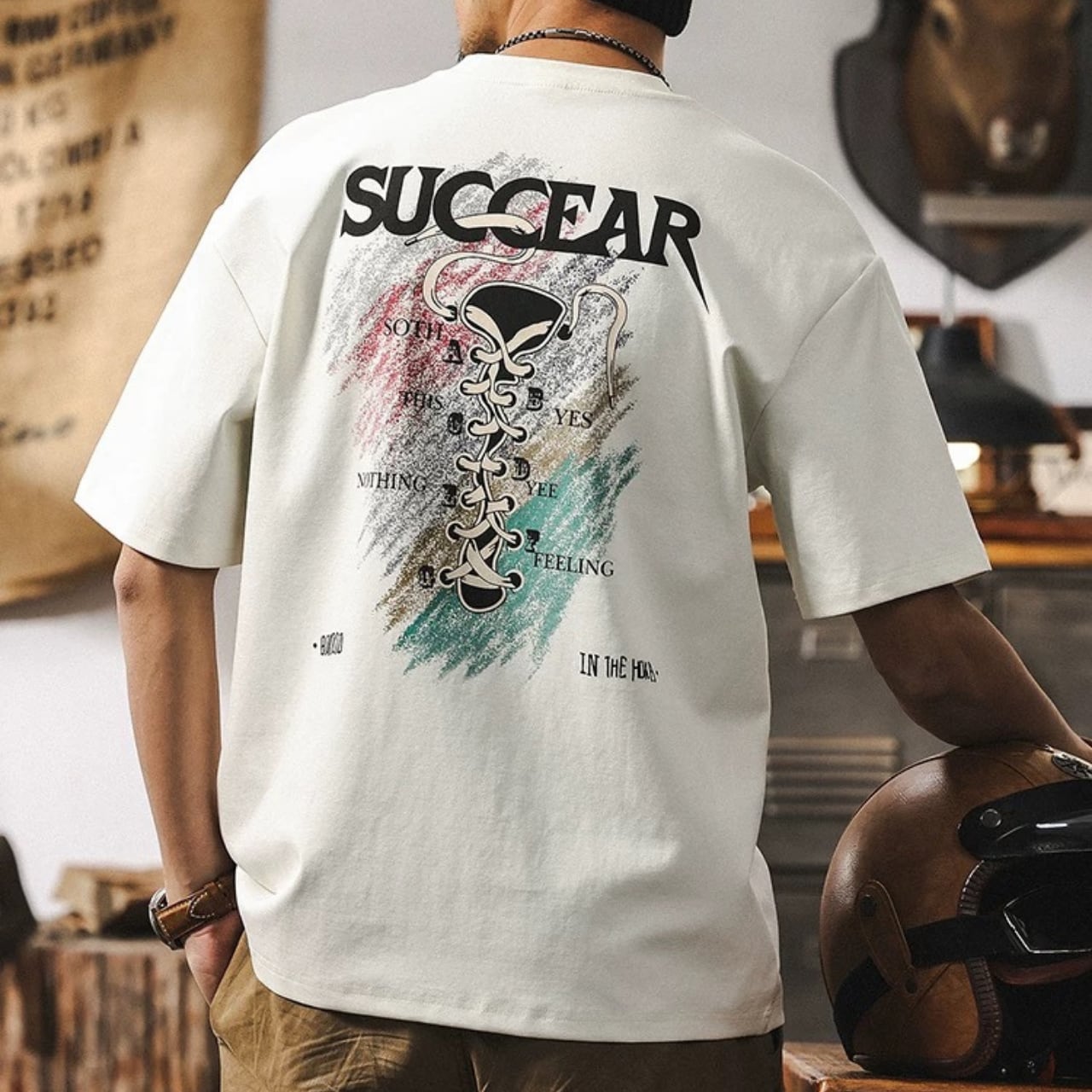 バックプリント グラフィックプリント クルーネックTシャツ 00392