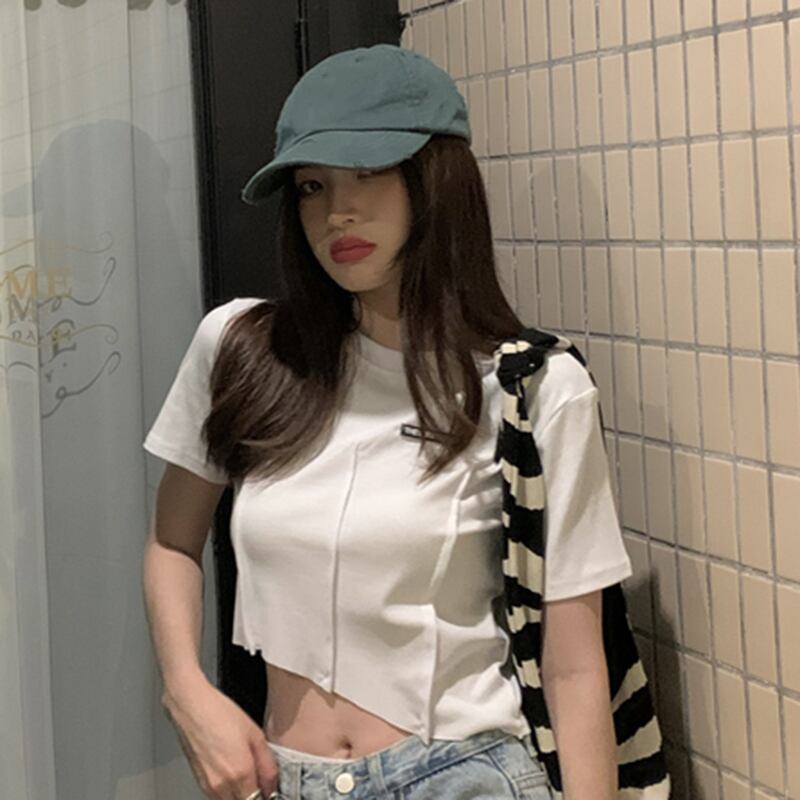 ホワイトTシャツ サマーハイウェストクロップトップ トップス 夏物 YY-ファッション69466506765