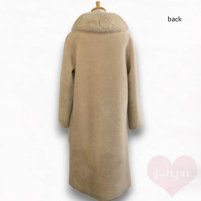 オーストラリア産ウール ベージュファーロングコート ムートン 古着