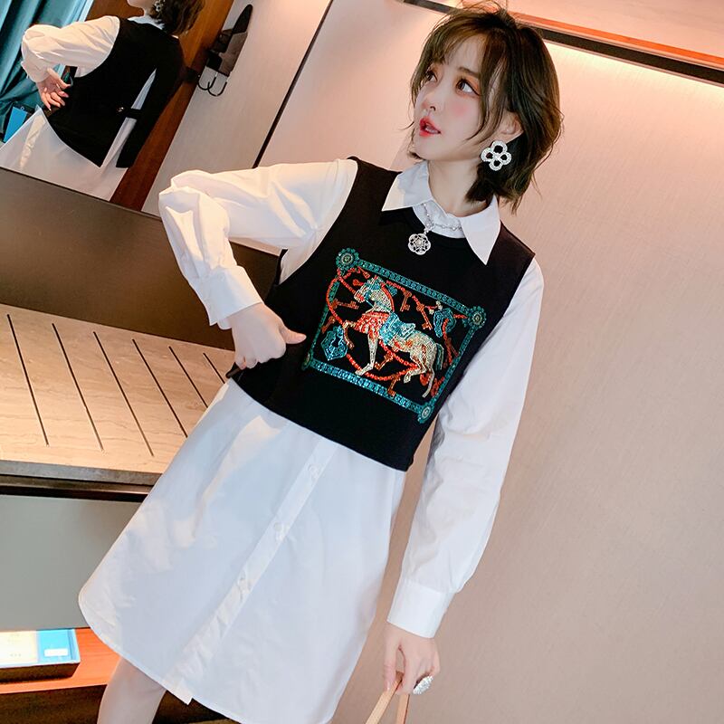 シャツ ドレス スタンダードノースリーブスプリング レトロ 春物 MIUCO70391111209