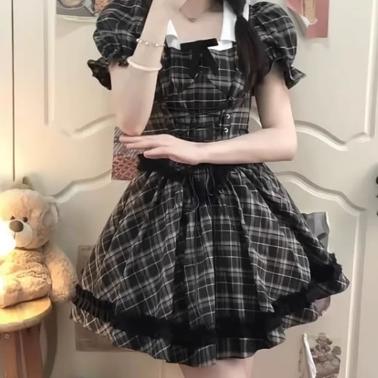フリルネック Aライン シフォンワンピース ドット柄 ガーリー フリルラインドットシフォンワンピ ・69661 | sucrier