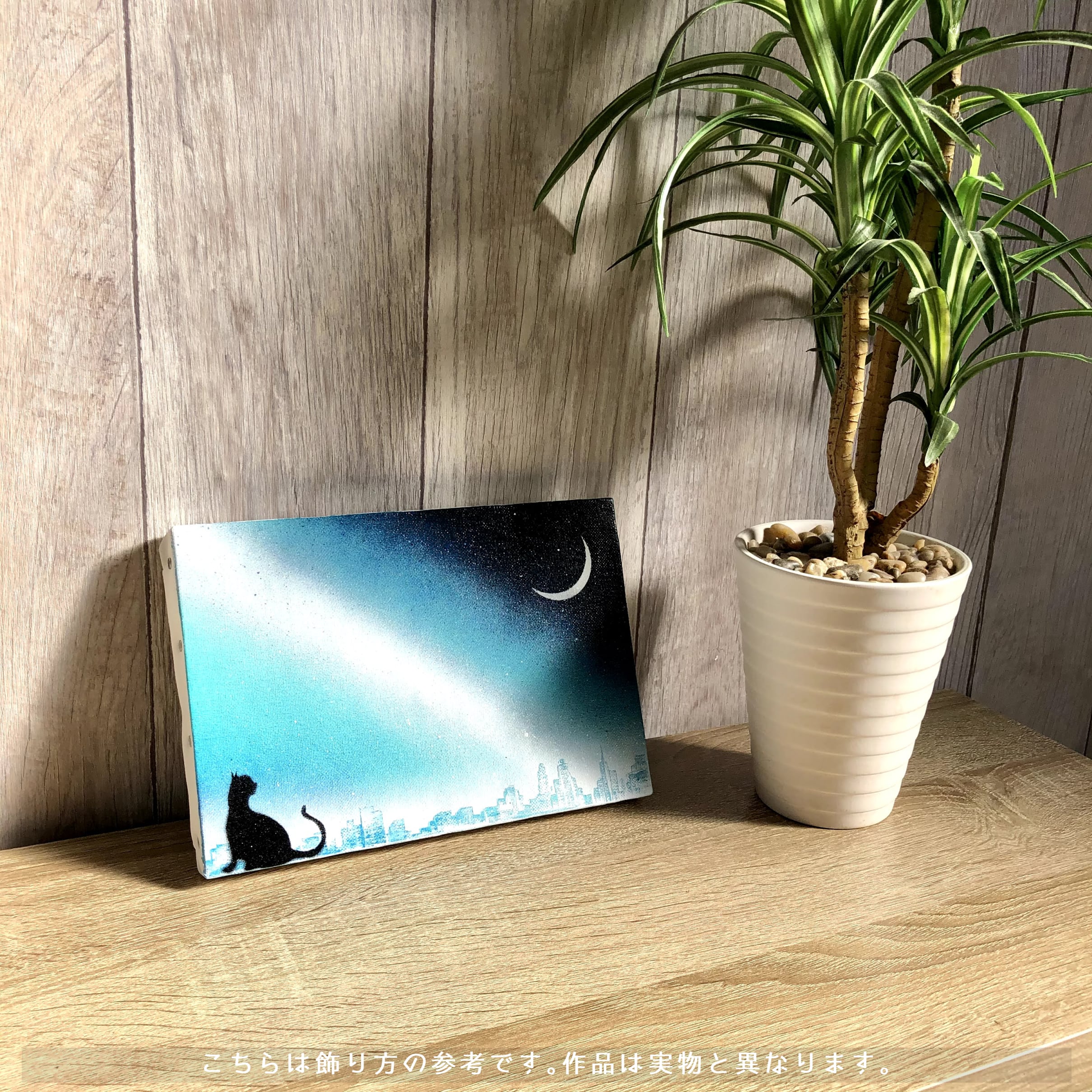 境界線の風景」原画 空×宇宙×鳥 青 白 絵画 キャンバス 風景画