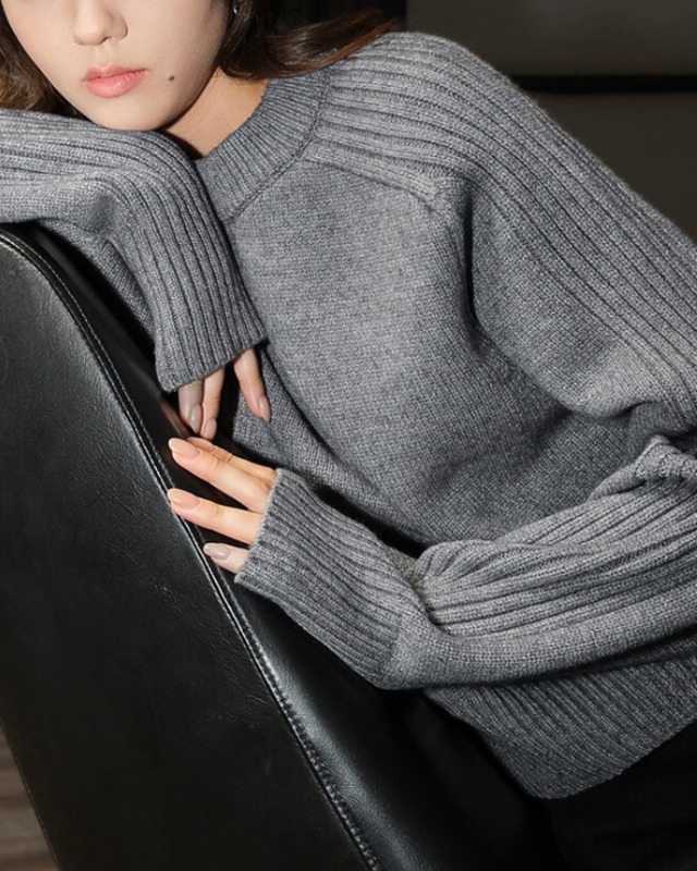 Ribbed design round neck knit ◇3color　TH1923