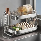 食器乾燥ラック ２段 水切りかご ステンレス シルバー スリム キッチン用品 大所用品 シンクサイド 便利