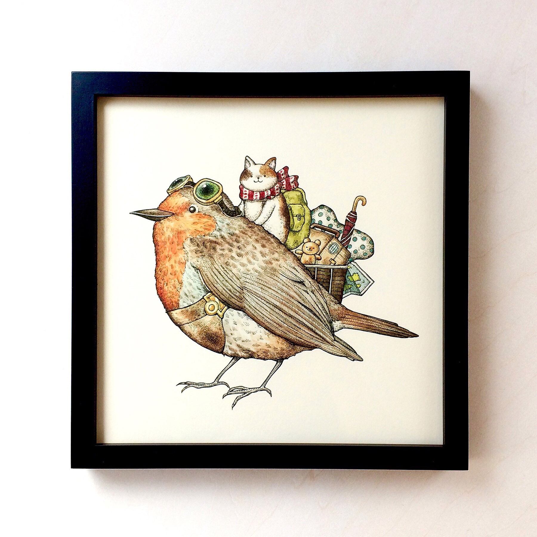 200角 猫と小鳥の相棒 アートプリント/イラスト複製画 | Cashew fafa