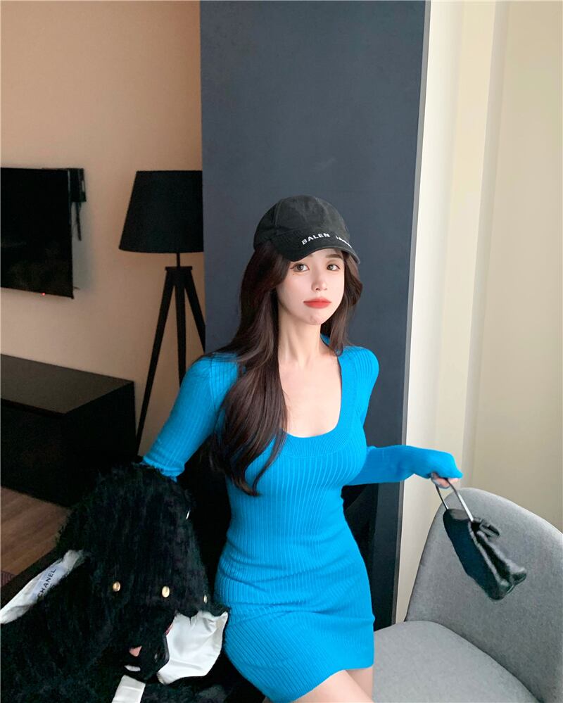 ニットドレス スプリングサマースカート ウェスト ロング 春物 夏物 ブラックストロベリース80918250747