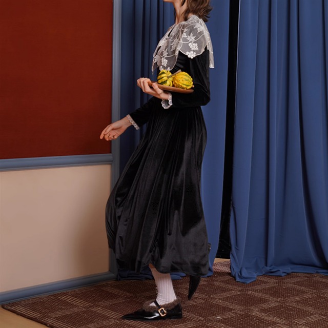 ビックカラーベルベットワンピース　10963