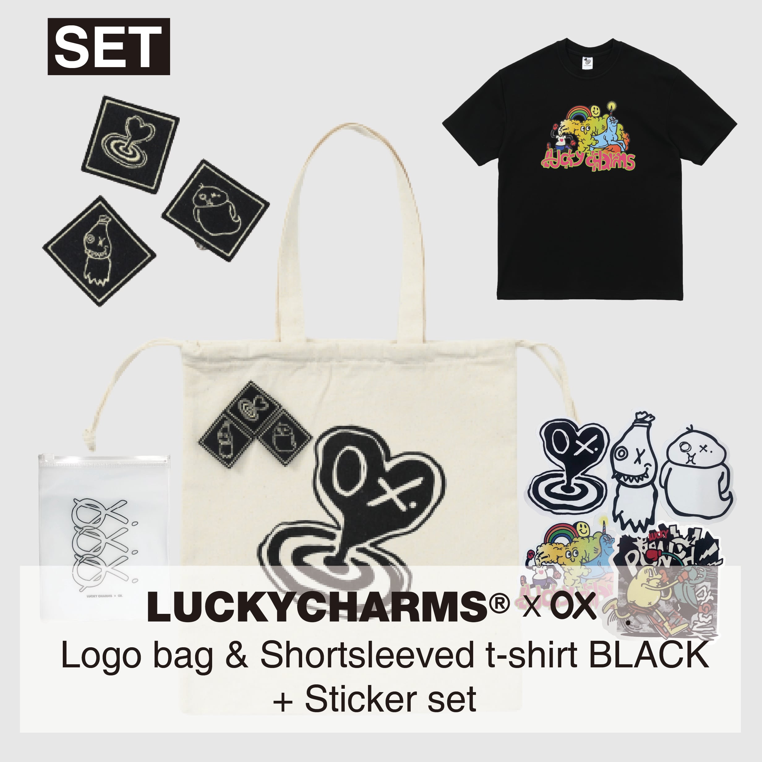 [LKCS] (SET) LUCKYCHARMS x OX. Logo bag + Happy day T-Shirts black 正規品  韓国ブランド 韓国ファッション 韓国代行 lucky charms パーカー ソ・イングク | BONZ (韓国ブランド 代行) powered by  