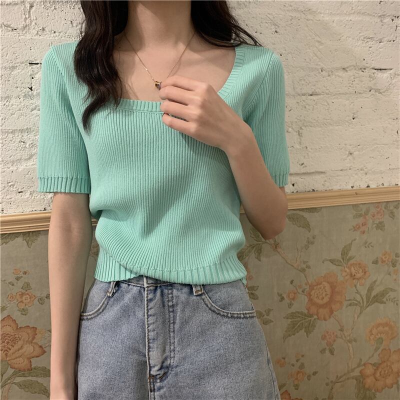 薄手セーター レディースサマースリムスタイルショートトップス 夏物 シルク スクウェア 1号婦人80695604175