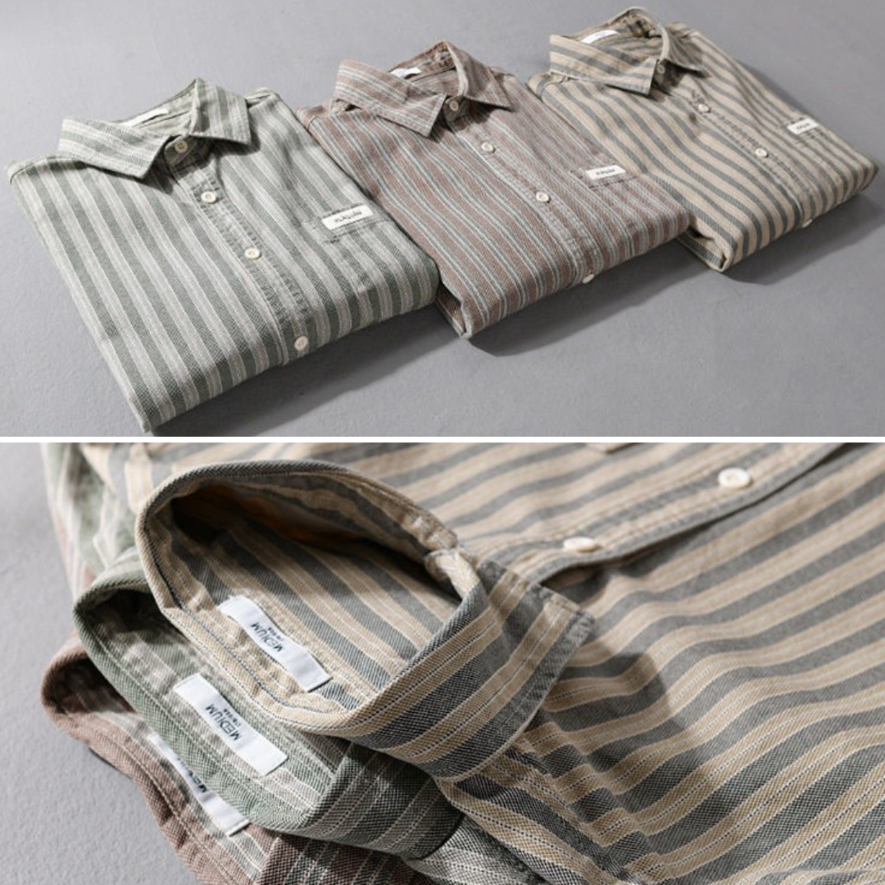 【M-3XL】Vintage Stripe Long Sleeve Shirt / ヴィンテージ ストライプ 長袖 シャツ