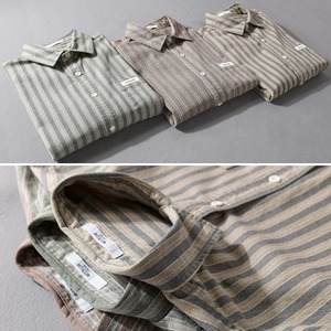 【M-3XL】Vintage Stripe Long Sleeve Shirt / ヴィンテージ ストライプ 長袖 シャツ