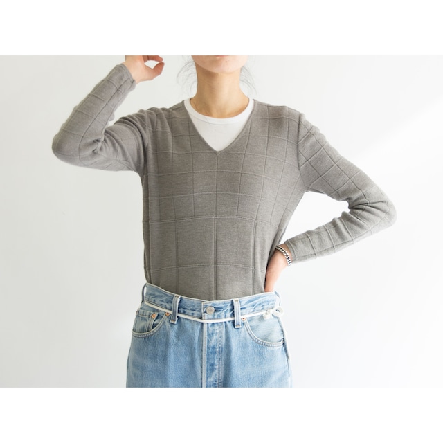 【EMPORIO ARMANI】Made in Italy Wool-Nylon V-neck Sweater（エンポリオアルマーニ イタリア製 ウールナイロンVネックセーター ニットプルオーバー）