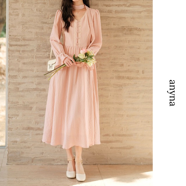 Blush Lace Ribbon Dress　R0154