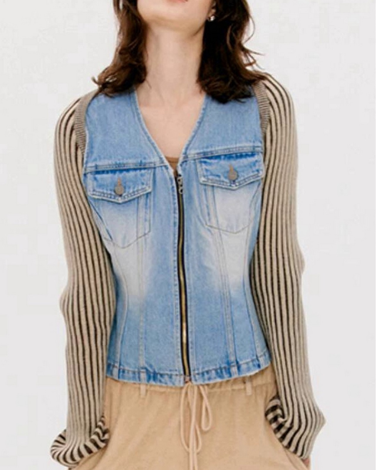 ストライプハーフ丈カーディガン　A0522 - 11