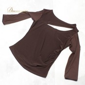 社交ダンス 衣装 スタンダード トップス レッスンウェア 茶色 アシンメトリー アシメ ブラウン系 Create-Sun クリエイトサン 無地 レース アダルト トップス レディース スポーツウェア おしゃれ フィット感 ダンスレッスン 柔らかい 生地 伸縮性 大人用 クール 夏用 カジュアル 練習着 上着 体型カバー おすすめ パーティー シンプル デザイン
