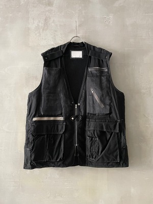 【 customer's used 】Transference Organdy Pockets Fishing Vest 2025 (037) - complete black garment dyed