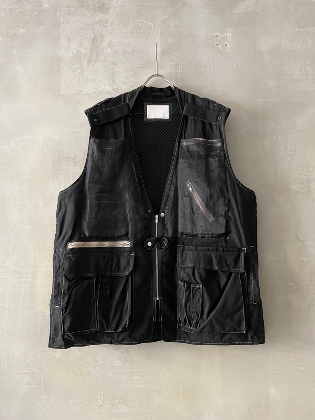 【 customer's used 】Transference Organdy Pockets Fishing Vest 2025 (037) - complete black garment dyed
