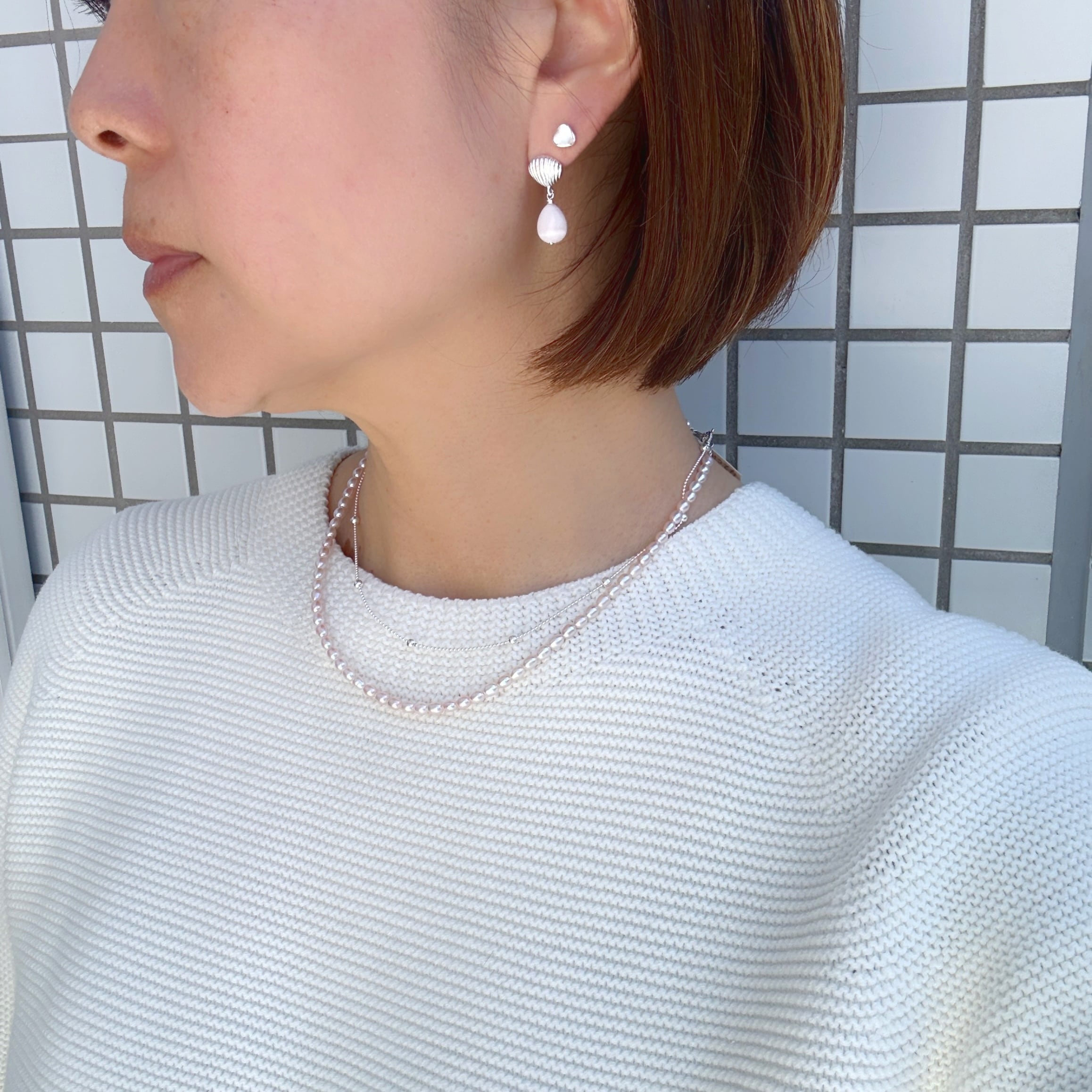 ダブルチェーン 40/45/50cm 重ね付け ピンク ベビーパール と