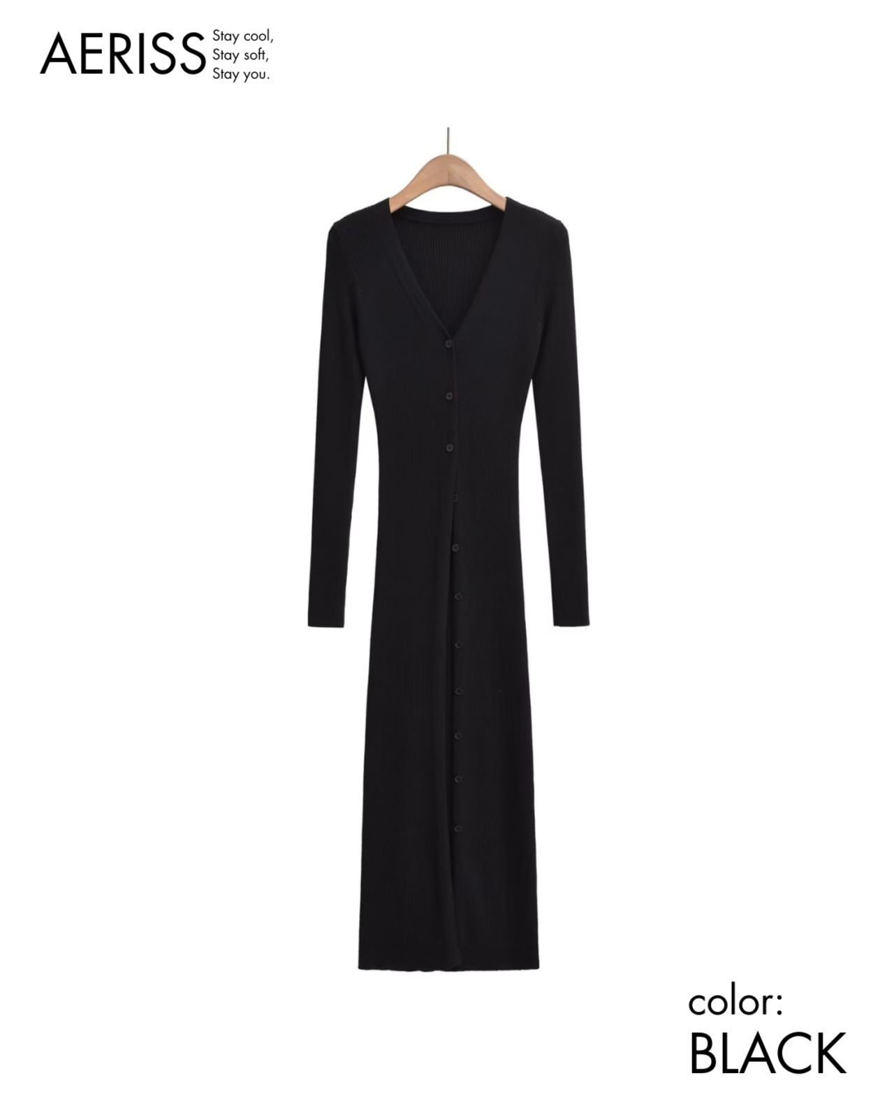 Vネックボタンリブニットワンピース 4color A0693 - 9