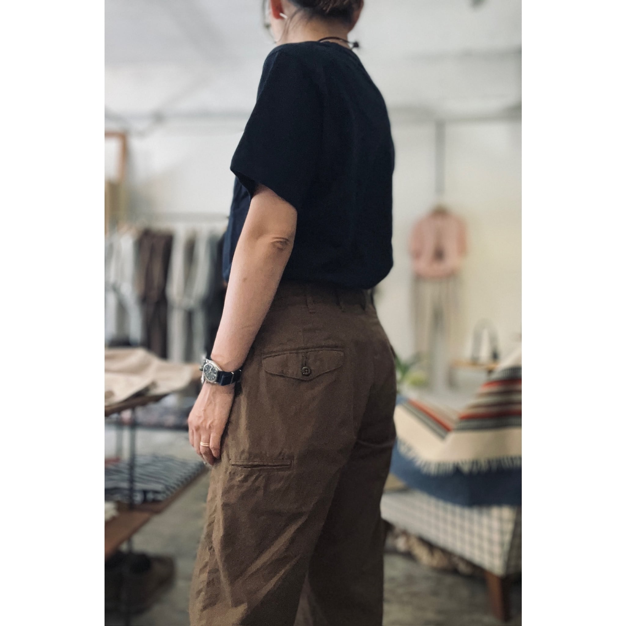 Simva123-0081-Brn 遠州織 Pin-Stripe Long Pant Brown×Olive | O