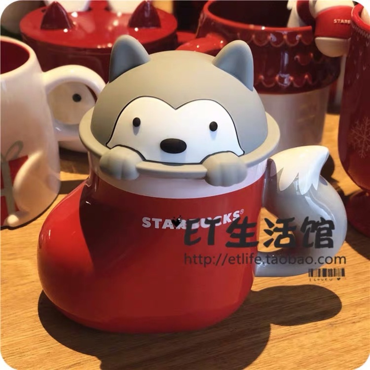 蓋付き！犬 戌年 干支 ハスキー クリスマス サンタ マグカップ 
