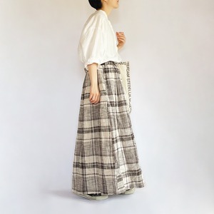 Slub check gather skirt