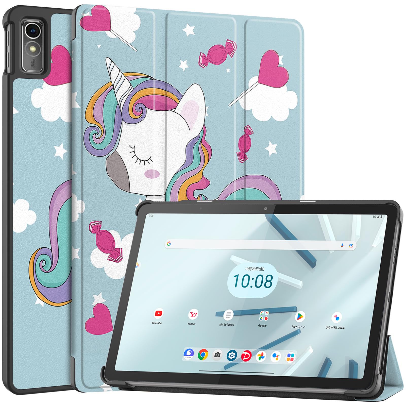 【在庫のみ】Lenovo Tab M10a 5G ケース Lenovo Tab M10a 5G LET02 au ケース Lenovo TAB7 ケース Lenovo Tab M10 5G ケース 10.6インチ Pokaas 専用ケース タブレットケース オートスリープ機能付き 三つ折り スタンド機能 全面保護型 マグネット開閉式 薄型 軽量 衝撃吸収 (Lenovo TAB7 ユニコーン)