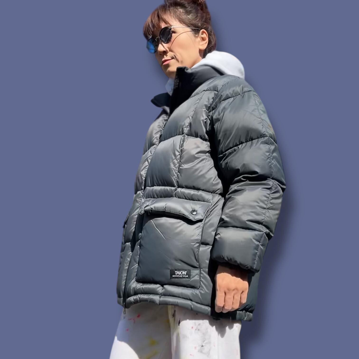 UNISEX”MOUNTAIN PACKABLE VOLUME DOWNJACKET-Dark Grey【TAION