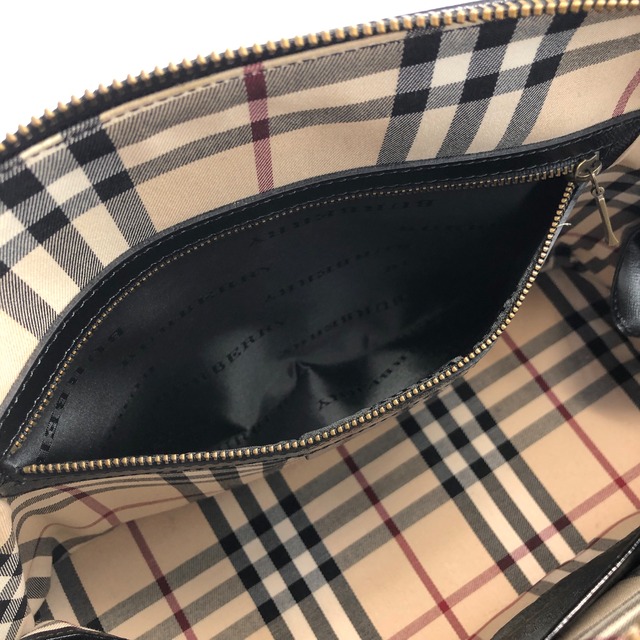 Burberry バーバリー クラシックチェック ブランドロゴ レザー ブガッティ ハンドバッグ ブラック vintage ヴィンテージ オールド ut233m