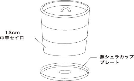 蒸しぇら」13cm蒸シェラカッププレート＆13cm中華セイロ（2段）セット