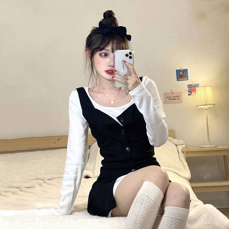 スリムスカート スプリングスタンダードブラックドレス レディース レトロ 春物 スーパーモール97257913760