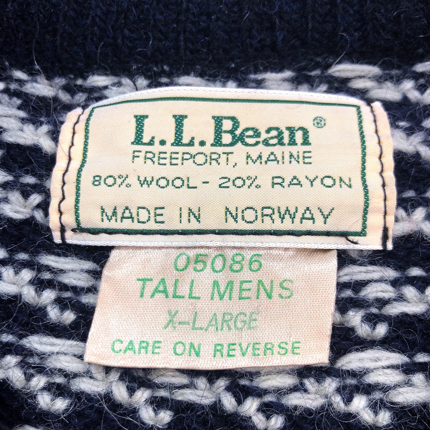 ノルウェー製★L.L.BEAN バーズアイ柄 ニット セーター 黒に近い濃紺