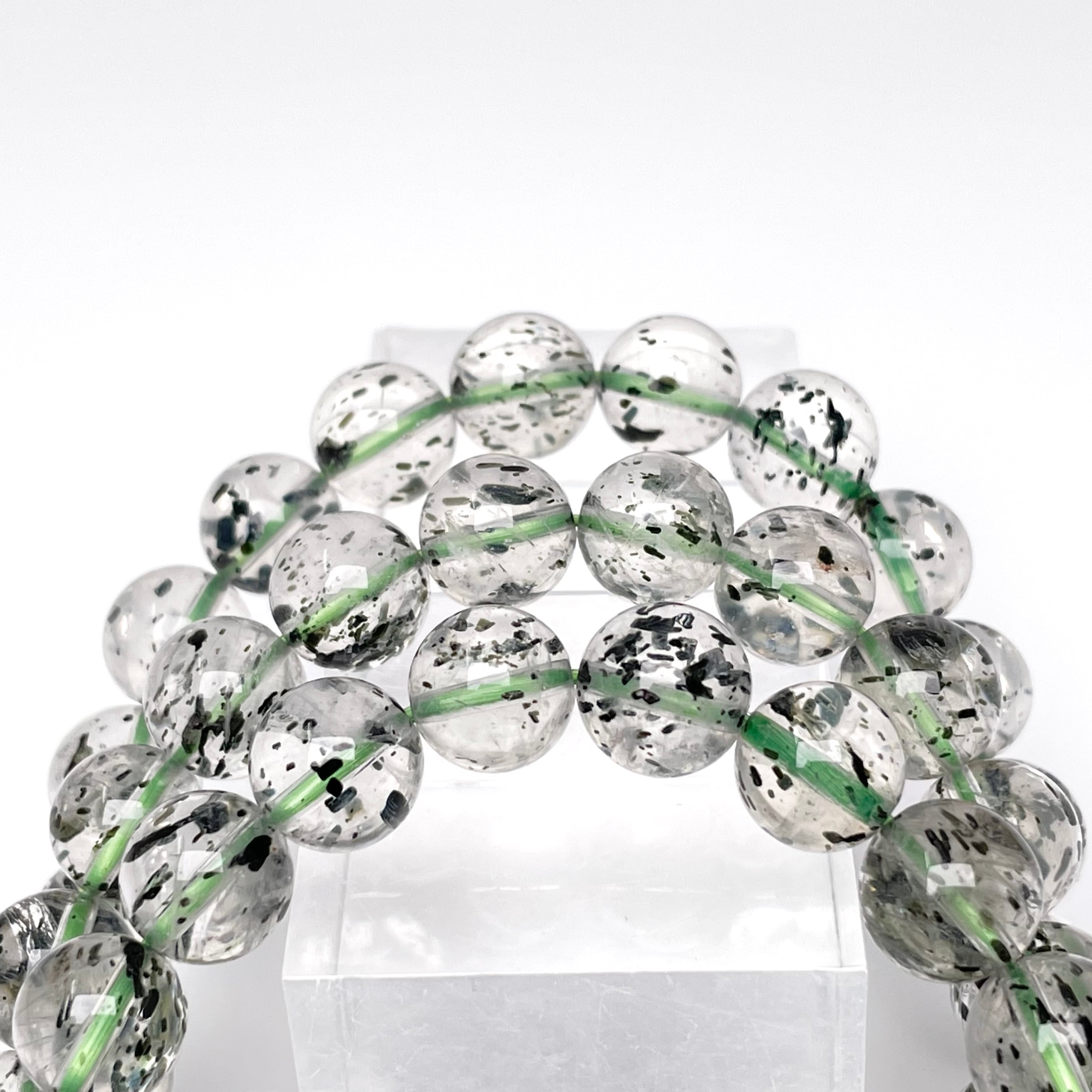 極上品】グリーンエピドートインクォーツ AAAAA 9〜9.5mm 16cm ［A1084 