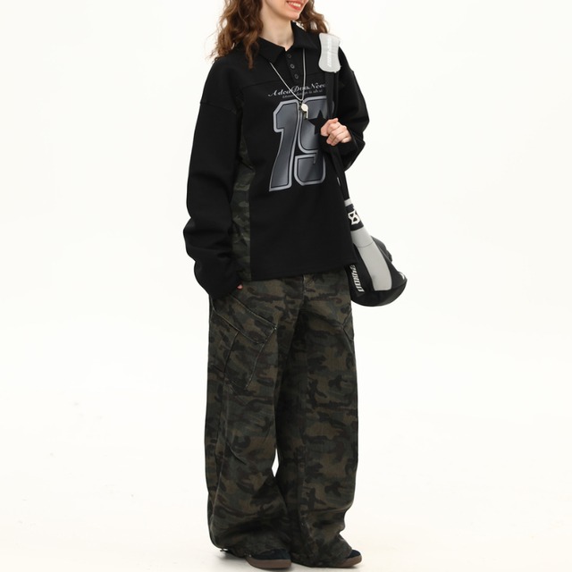 big logo black polo sweatshirt　ビックロゴブラックポロスウェットシャツ　J1303