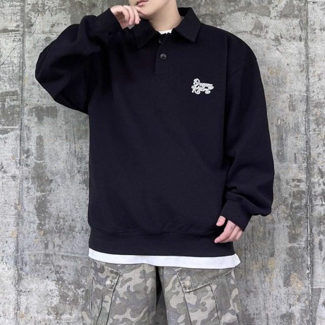 レター刺繍ポロカラーシャツ 2カラー 11238