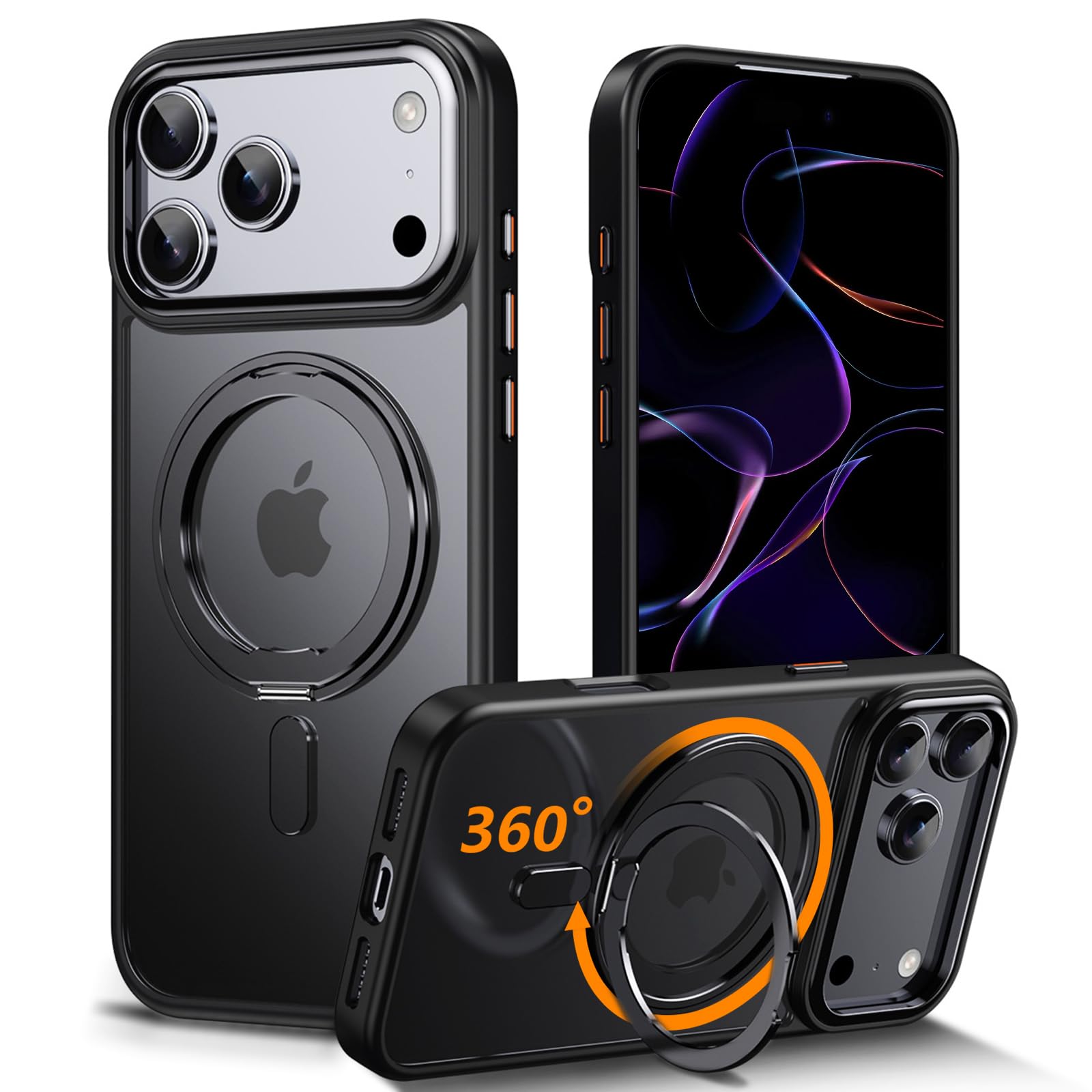 DOMIAMIA iphone 17 pro max 用ケース Magsafe対応 いphone17promaxクリアケース 360°回転スタンド アイフォン17プロマックス 透明ケース マグネット搭載 iphone17プロマックス 携帯ケース ワイヤレス充電 アイフォン17promax スマホケース アジャスタブルスタンド 防指紋 透明 すり傷 防止黄ばみ 6.9インチ(ブラック)