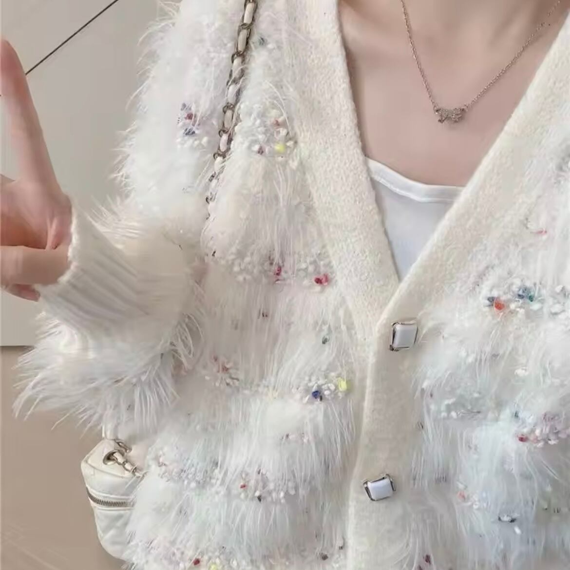 マルチカラーシャギーニットカーディガン