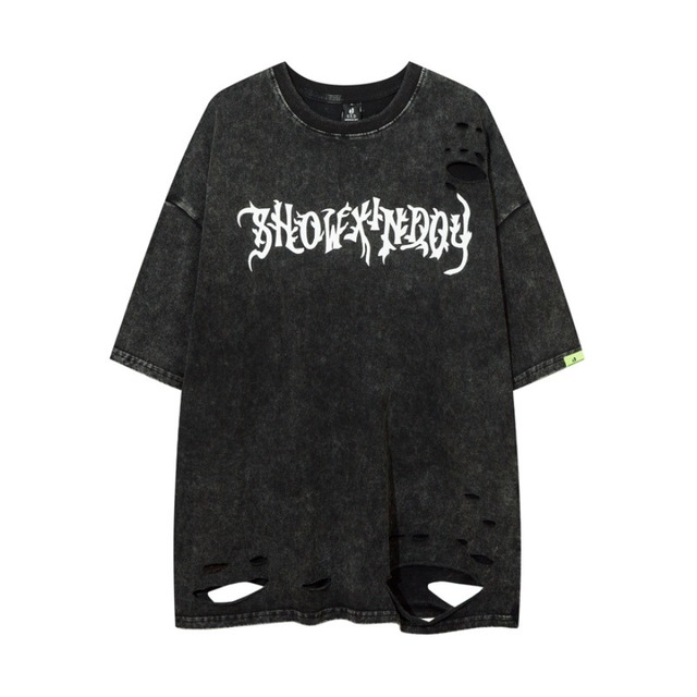 ゴスロリ通販 With U ゴシック ロリィタ Tシャツ ユニセックス クラッシュダメージ バックプリント スカル ヒップホップ ストリート系 原宿ファッション Y2K