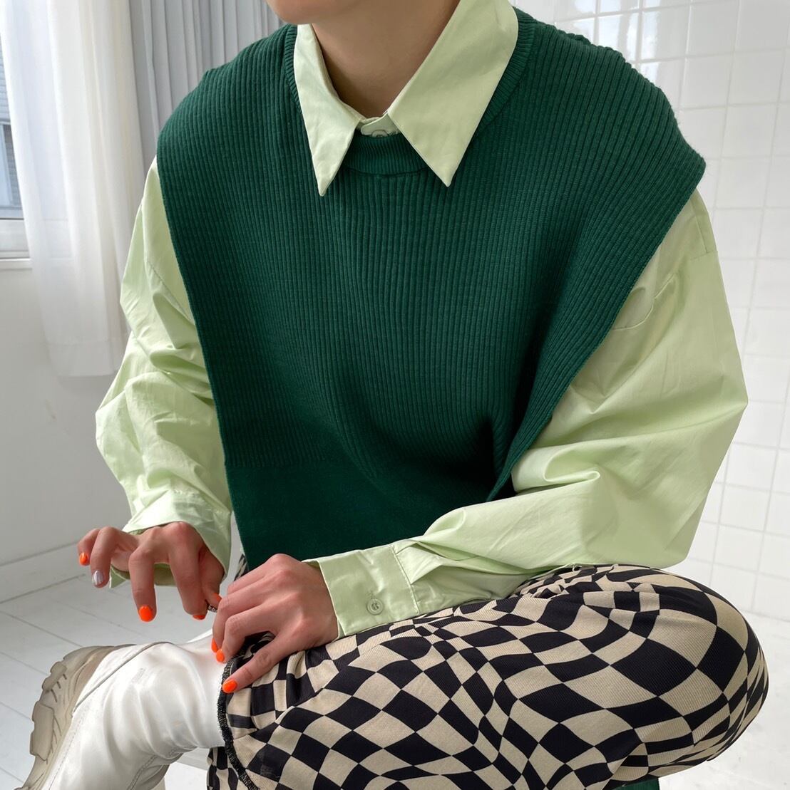 【set item】shirt × asymmetry knit tops_LN0921