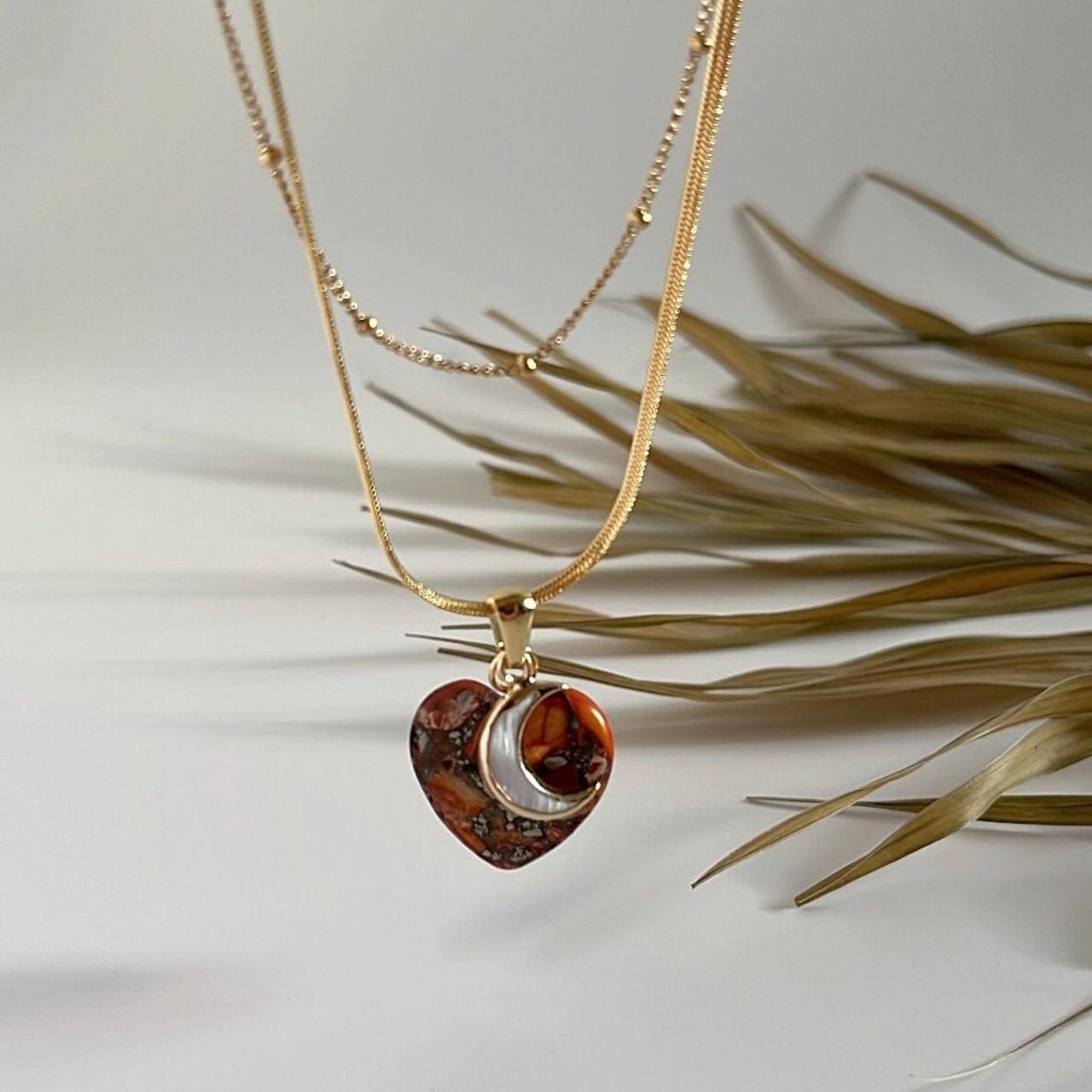 ハートチャーム　2連ネックレス［GSN067］