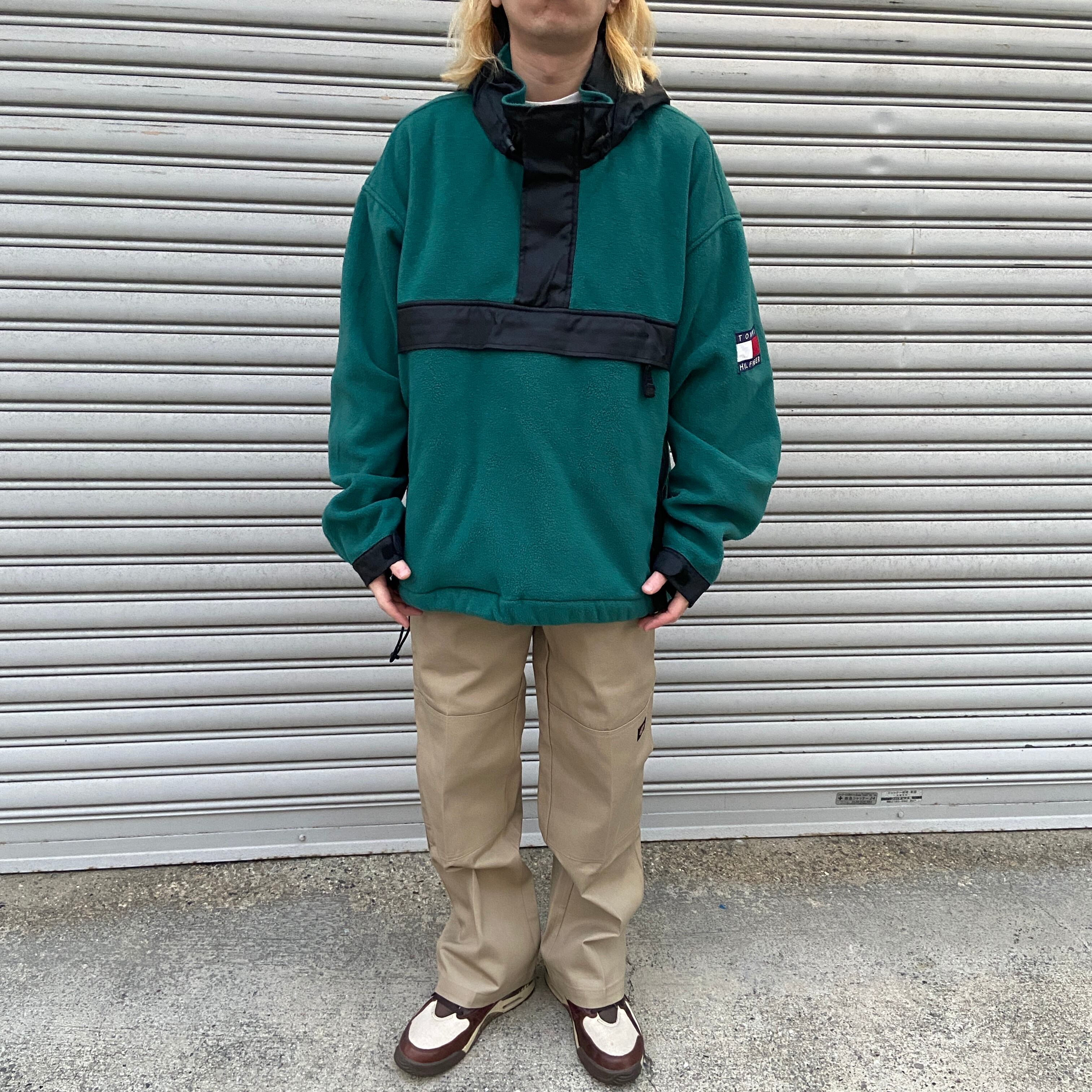 送料無料』90s TOMMY HILFIGER フリースアノラックパーカー グリーン