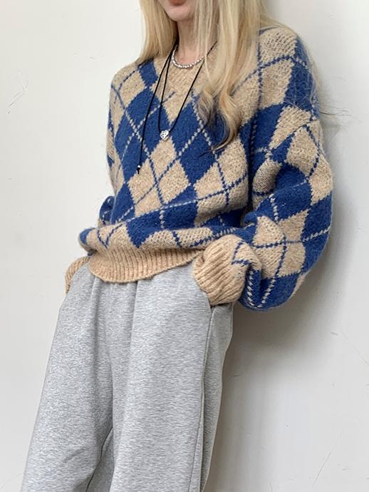 V-neck argyle knit（Vネックアーガイルニット）c-622 | konotoki