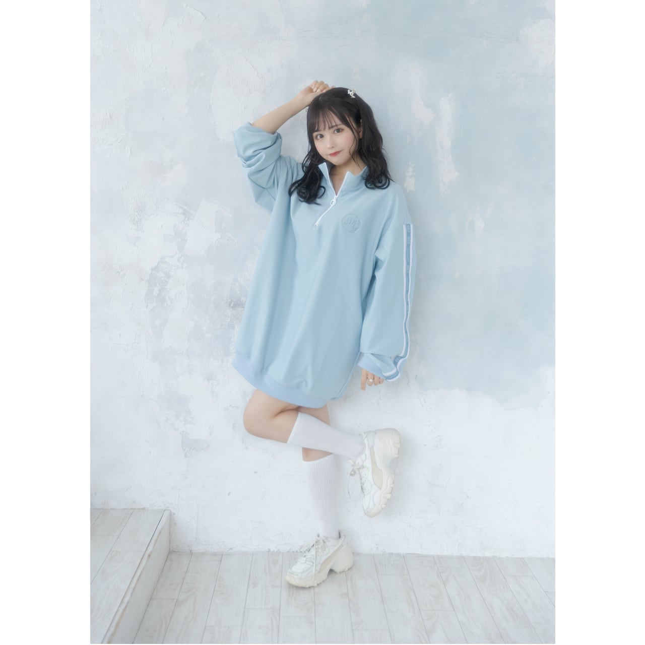 Unisex】Smooth touch ハーフジップオーバーサイズトップス Unisex】Smooth touch ハーフジップオーバーサイズトップス