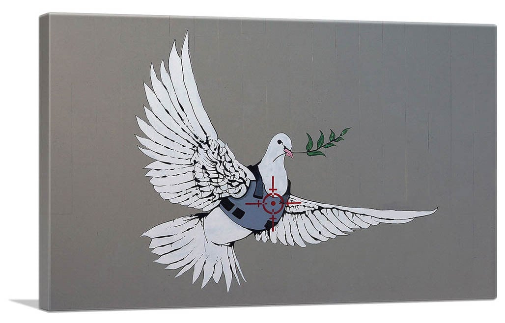 バンクシー「平和の鳩/Dove of Peace」展示用フック付きキャンバスジークレ