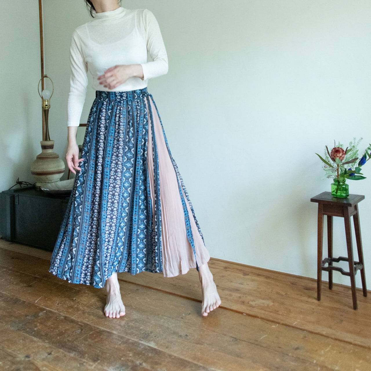 プリーツサイドピンクスカート