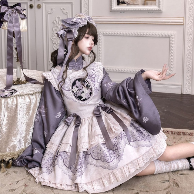 チャイナノスタルジーパープル姫袖ワンピース：ダークパープルトップス