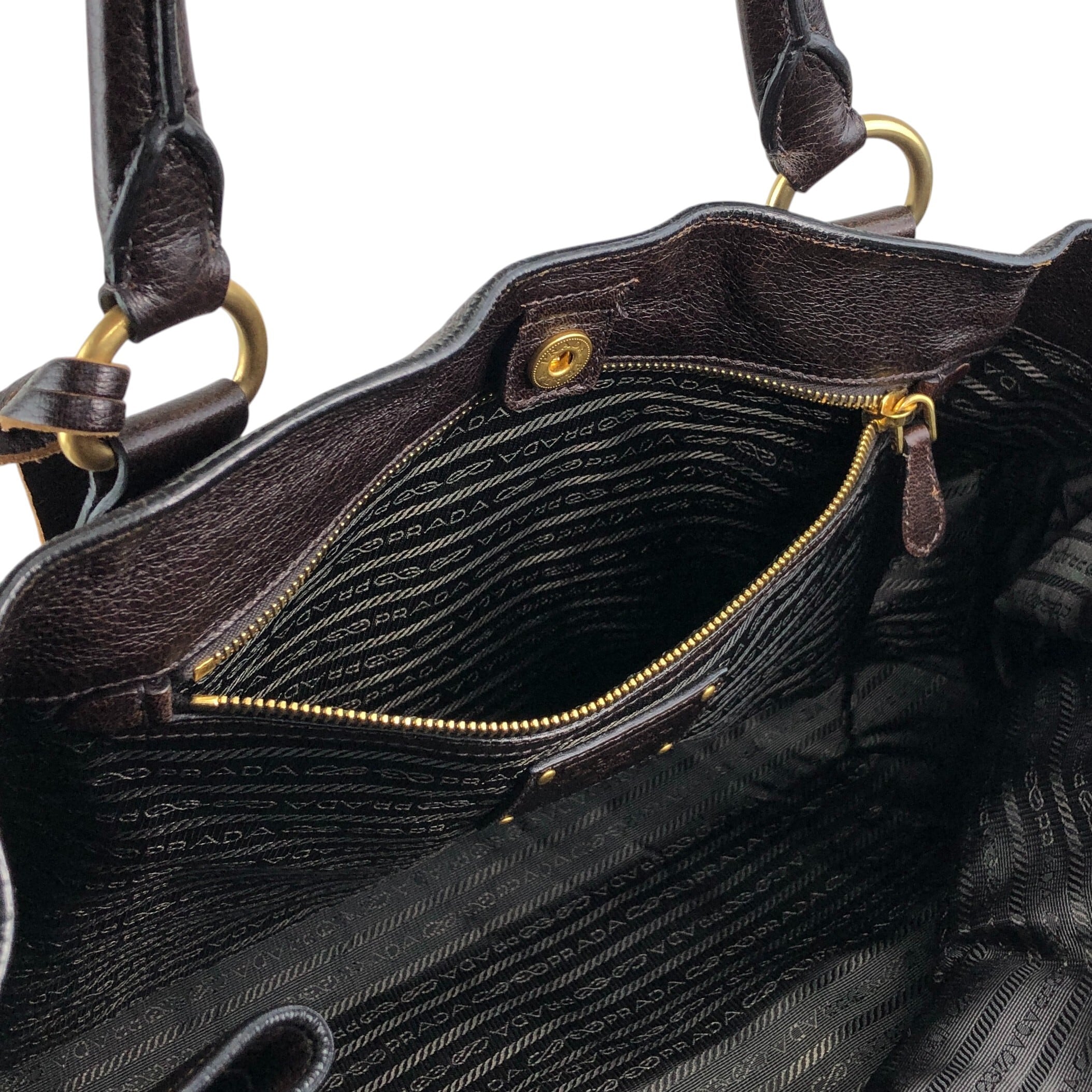 PRADA プラダ ハンドバッグ ブラウン ロゴ レザー 2wayトートバッグ